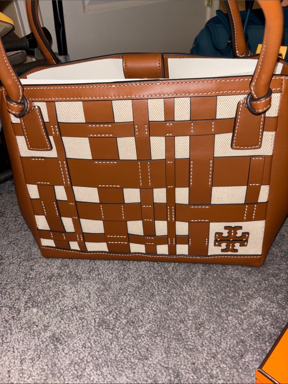 Tory Burch Tan and Cream Woven Tote